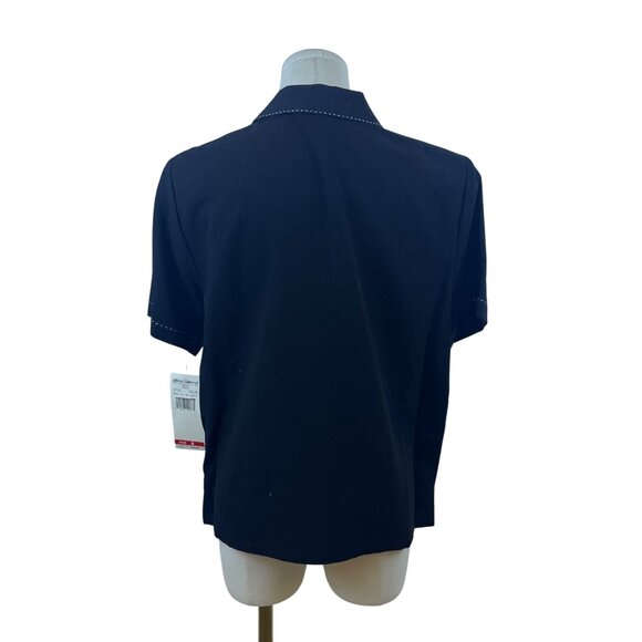 Alfred Dunner Women's Black Embroidered Floral Blouse Short Sleeve Size 8 - New - Picture 3 of 10